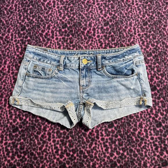 Y2K American Eagle Low Rise Micro Denim Shorts - Picture 1 of 5